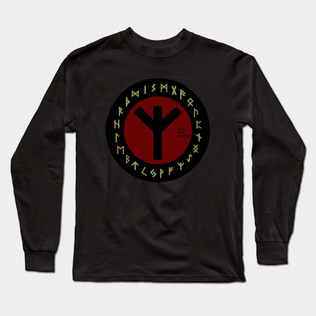 Red Elhaz Futhark Rune Symbol Long Sleeve T-Shirt by DepicSpirit